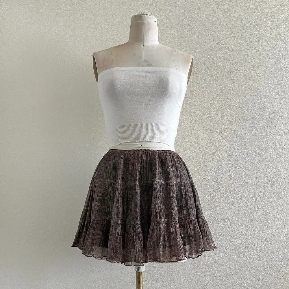 handmade gold shimmer circle ruffled mini skirt - Picture 1 of 11